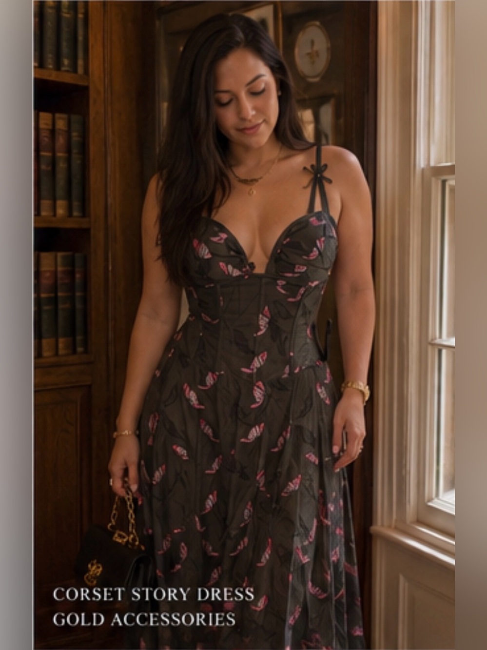 Corset Story green Floral Corset dress sz 28” (C2)